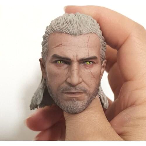 1/6 scale white wolf Geralt head sculpture model for 12 inch action figure body