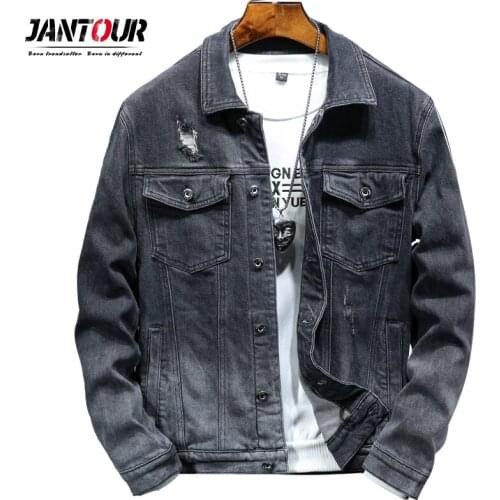 Jantour Autumn Winter Jacket Men Fashion Retro Denim Jacket Thicken Single Breasted Hommes Veste Hip Hop Coat Big Size M-4XL