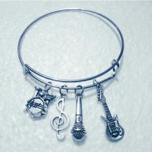 Music rock series note microphone Alloy Bracelet Snake Chain Charm lucky Bracelet Female BFF Friendship Jewelry