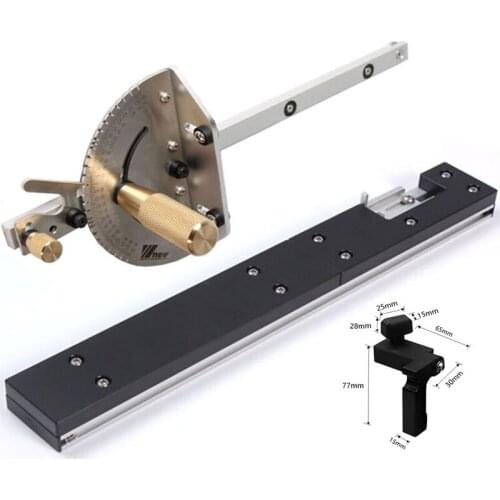 Brass Miter Gauge Aluminium Profile Fence With T-Track Stop Chute Table Saw Router Flip Assembly Ruler For DIY Woodworking Tools