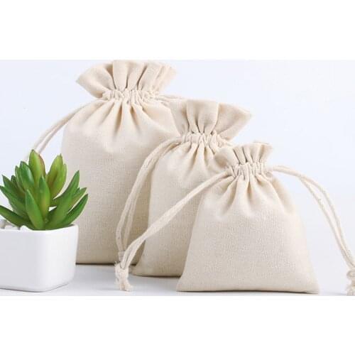 Natural Resuable Cotton Fabric Linen Drawstring Bag Food Packaging Gift Bag Jewelry Storage Bag Christmas Gift