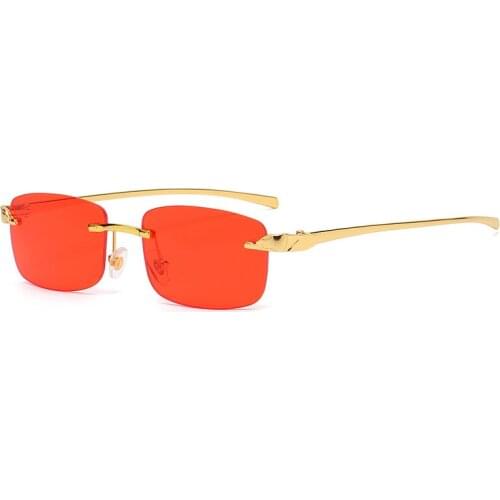 Newest Trendy Cheetah Decoration Rimless Square Sunglasses Women Classic Metal line Sun Glasses MEN Street Style Free Element UV