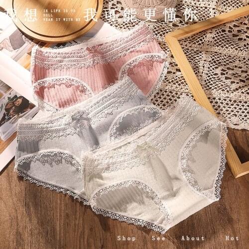 New Cotton Underwear Women Sexy Panties Fashion Bow Underpants Mid Waist Lace Briefs Women Solid Color Panties Female Lingerie