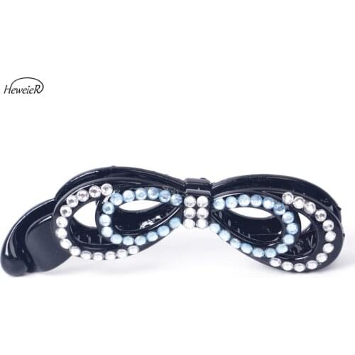 New Handmade Women Lady Accessory Plastic Bowknot Rhinestone Banana Clip Hair Grip Ponytail Holder Headwear Headdress Hairpiece