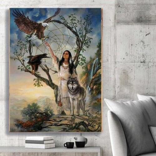 New Arrival Diamond Painting Full Square Round Indian beauty eagle wolf Diamond Mosaic Full Rhinestones Pictures home decor