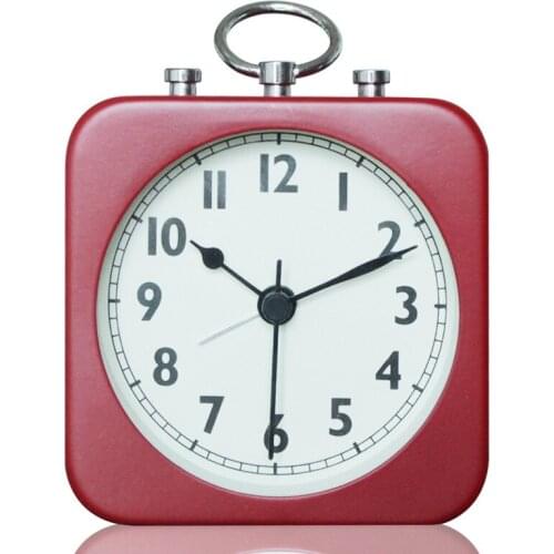 Retro 3.5 inch Metal Square Mute table Alarm Clock with Pull Ring for Home Office Bedroom