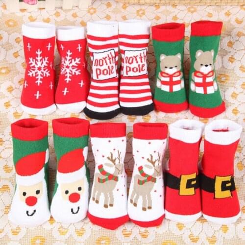 Pure Cotton Cartoon Christmas Themed Socks for Baby Infant Santa Claus Snowflake Elk Xmas Jacquard Sock 0~1 Year Old Baby