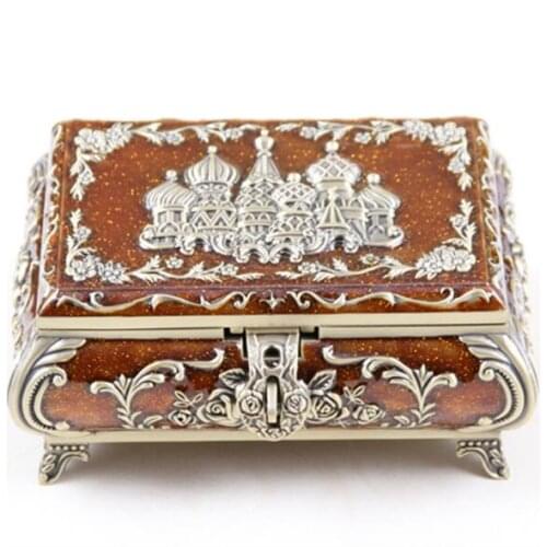 Size L Vintage Jewellery Case Fashion Jewelry Box Russian Style Zinc-alloy Metal Trinket Box Bronze Enamel Storage Case