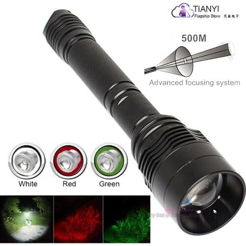 Strong light long shot 500 meters 3 light white/green/red Tactical Flashlights 18650 Aluminum Waterproof Lamp ZOO Hunting torch