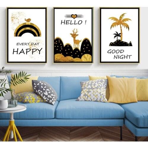 Nordic Water Elk Deer Good Night Coconut Tree Modern Hanging Painting Sofa Wall Decorative Paintings Canvas Wall Art Paris