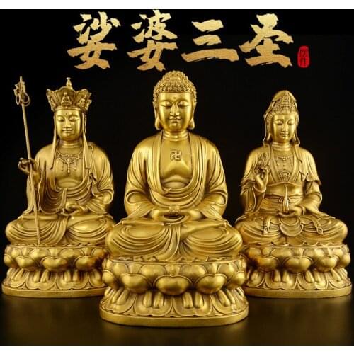Handmade Buddha Statue Pure Copper Tibetan King Bronze Statue Kaiguang Guanyin Bodhisattva Ornament Sakyamuni BuddhaHome Serving