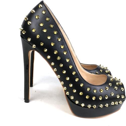 Shoes Women Peep Toe High Heels Pumps Rivets Platform Stilettos Spike Female Shoes Clubwear Party Heels Sexy Black Aimirlly