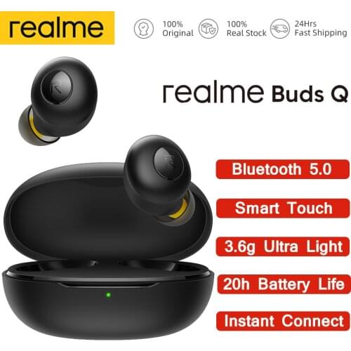 Realme Buds Q TWS Wireless Earphones Bluetooth 5.0 Headphone Open-up Auto Connection Headset Stereo Bass Touch Control Earbuds