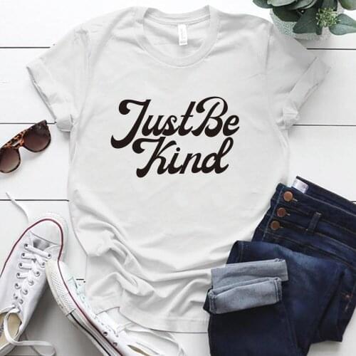 JUST BE KIND Printing Plus Size S-5xl Oversized T Shirt Femme Street Style Short Sleeve Vintage 80s Polyester Woman Tshirts Tops