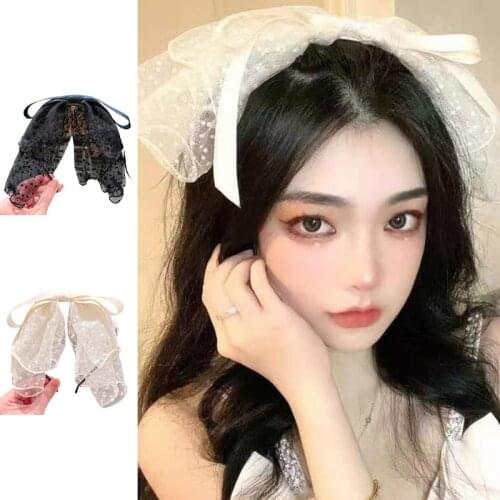 Girls Lace Bow Hair Ornaments Big Bows Hairhoop Daily Charming Photo Props Hairy Headband Hair Accessories for Women LX9E