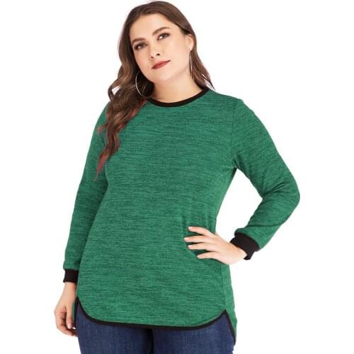 Plus Size Women Tops Loose Stitching Casual Long-sleeved T-shirt Female Tees Casual Robes TA486