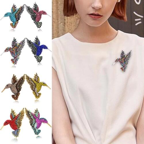 Crystal Vintage Hummingbird Brooches For Women Large Animal Brooch Pin Fashion Dress Coat Accessories Cute Jewelry Corsage