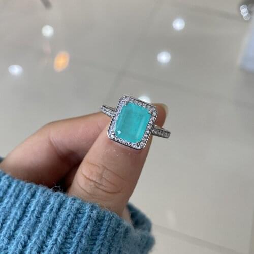 QTT Paraiba Tourmaline Gemstone Wedding Rings For Women Engagement Party Fine Solid 925 Sterling Silver Jewelry