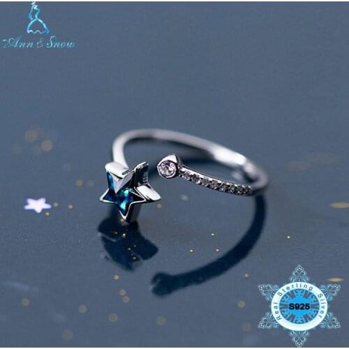 925 Sterling Silver Open Rings Star Zirconic Sapphire For Women Original Handmade Lady Prevent Allergy Sterling-silver-jewelry