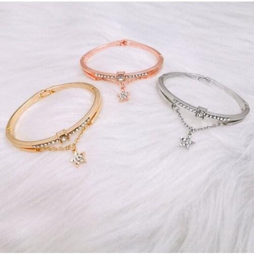 Hot Luxury Rose Gold Stainless Steel Bracelets & Bangles Female Star Charm Bracelet For Women Gifts