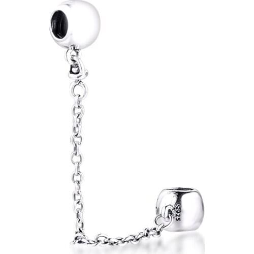 Fits for Pandora Charms Bracelets 100% 925 Sterling Silver Jewelry Signature Safety Chain Beads For Women Free Shipping