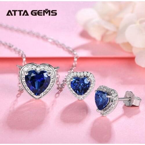 Created Blue Sapphire 925 Sterling Silver Jewelry Hearts Shape Design Lovely Style Girlfriend Birthday Gift Jewelry For Women
