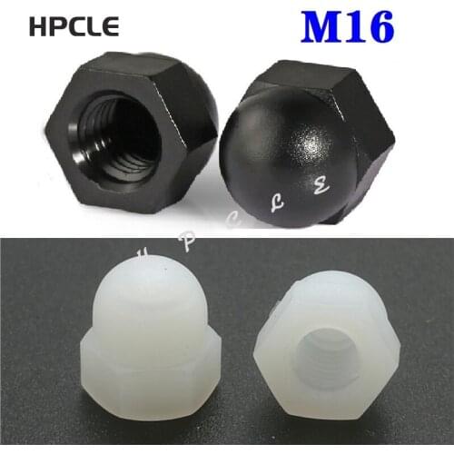 100pcs /lot DIN1587 M16 PA66 Black Or White Nylon Nut Plastic Cap Nuts Decorative Acorn Nut