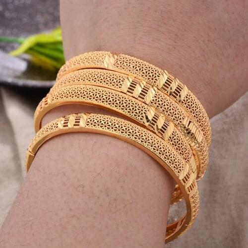 4pcs/lot New Bending 24K Dubai Jewelry Gold Color Bangles Ethiopian African Bangle & Bracelets for Women Arab Wedding Gifts
