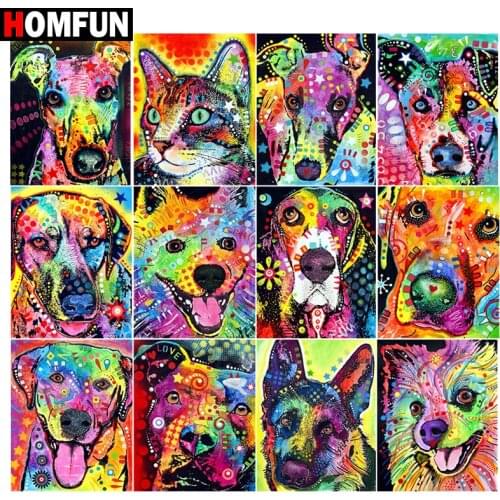 HOMFUN 5D DIY Full Diamond Embroidery "Dog colors animal" Diamond Painting Cross Stitch Rhinestone Home Decoration