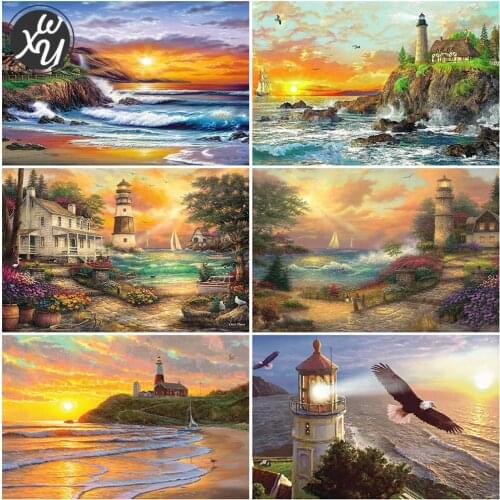 Diamond Painting Lighthouse Square Round Mosaic Art Scenery Full Drill Cross Stitch Kits for Adults Rhinestones for Family Decor