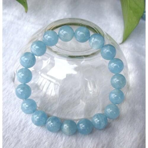 Free Shipping Natural Aquamarine 11mm Round Beads Bracelet Women Jewelry Accessories Weddings Parties Birthday Gift