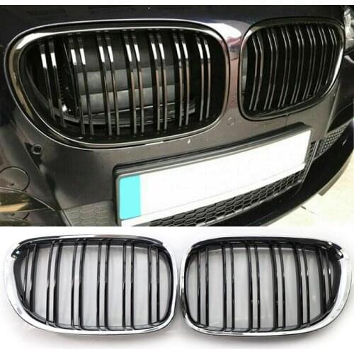 Grill Black Chrome for -BMW 2009-2015 7-Series F01 F02 Front Grille Double Line Hood Grills 730D 740I 740Li