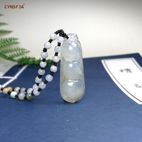 CYNSFJA Real Rare Certified Natural A Grade Burmese Jade Lucky Amulet Wealthy Bean Ice Jade Pendant Hand carved Birthday Gifts
