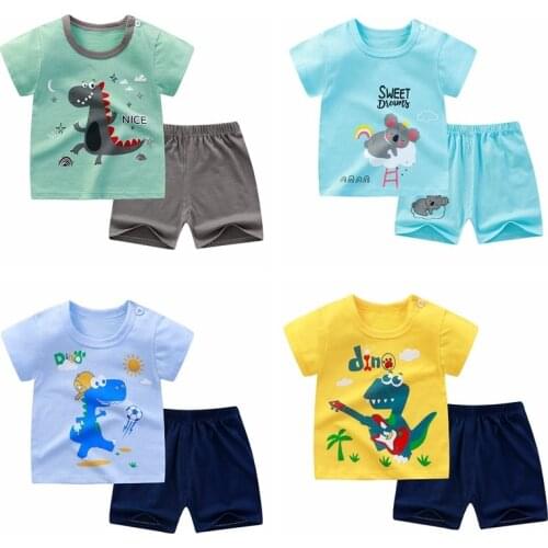 Kids Clothes Summer 2021 New Childrens Short Sleeve Suit 6m-4y Toddler Girl Clothes Boys Cotton Cartoon T-shirt And Shorts