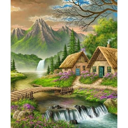 DIY 5D Diamond Painting Cross Stitch House Landscape Full Round Mosaic Embroidery Rhinestone Art Decor