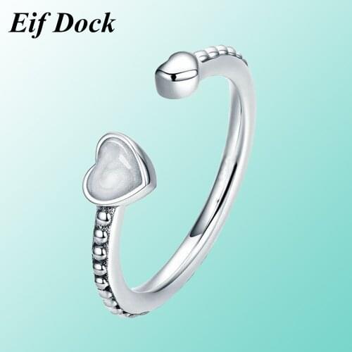 Eif Dock Silver Color White Enamel Heart Rings Adjustable Open Finger For Women Fashion Engagement Party Jewelry Gift