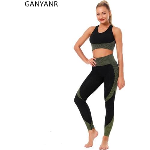 GANYANR Fitness Clothing Gym Yoga Set Workout Women Jogging Sport Suit Sportswear Tracksuit Crop Top Leggings Bra Activewear