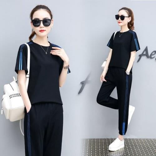 Spring and summer suit womens new sports and leisure loose Korean fashion nine points pants two sets of feet bs6908