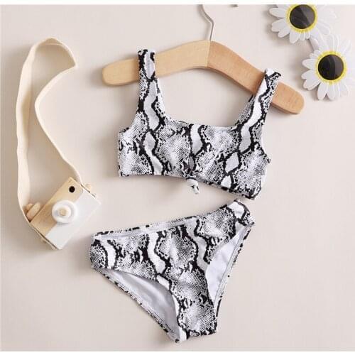 Brand New Little Girls Swimwear Suit Summer Children Creative Snakeskin Grain Suspender Split Swimsuit Set for Vacation