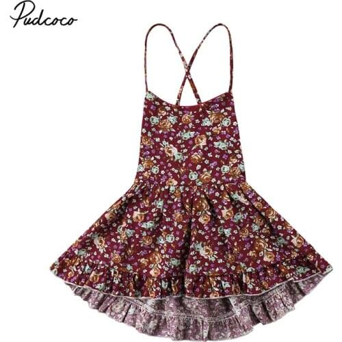 2018 Summer Toddler Kids Girls Floral Dress Sleeveless Backless Bandage Tutu Princess Party Dresses Boho Sundress Clothes