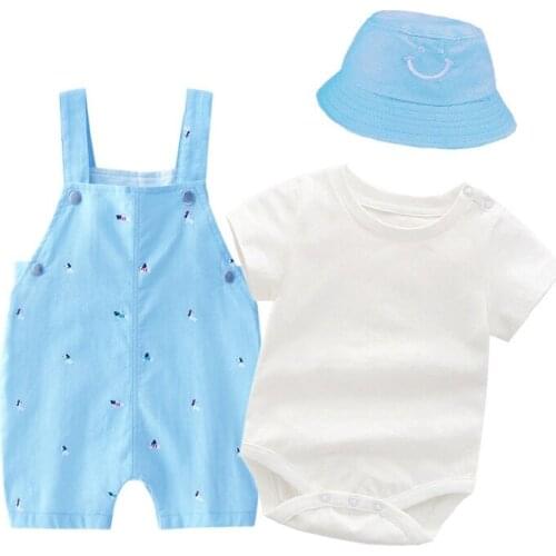 Newborn Baby Summer Boy Clothes Set Gentleman Fashion 100% Cotton Cap+Belt Pants+Bodysuit Kids Boy Clothing Infant New Year Boys