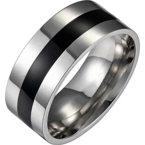 Fashion Simple Rings For Men Surface Silver Groove Inside Black Gluey Face Stainless Steel Ring Highlight Man Temperament Luxury