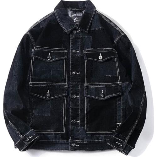 Mcikkny Men Cargo Baggy Denim Jackets Loose Casual Outwear Coats For Male Top Clothing Patchwork