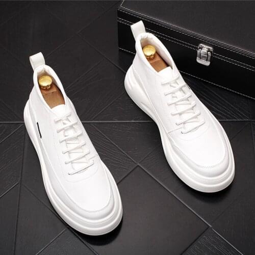 2020 NEW hip hop shoes for man British tide mens fashion casual shoes Shiny buckle youth trending platform white shoes