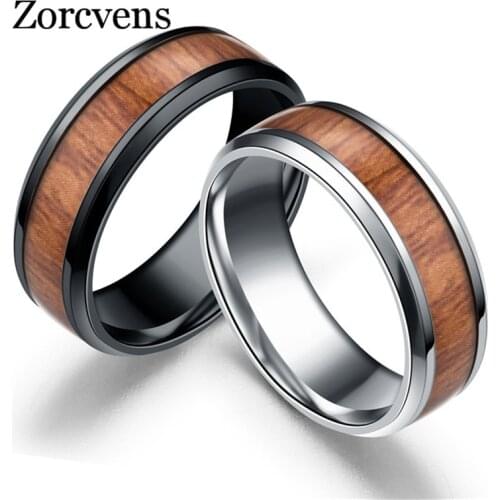 Modyle 2021 New Punk Vintage Stainless Steel Ring Mens Wedding Ring Retro Wood Grain Design Fashion Party Gift