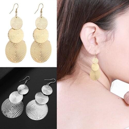 New Popular Disc Multi-level Annual Ring Earrings Geometric Women Round Dangle Earrings Drop Modern Art Jewellery