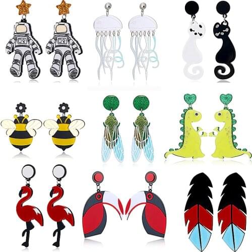 YAOLOGE New Punk Astronauts Drop Earrings For Women Retro Statement Metal Acrylic Fashion Funny Dangle Earring Jewelry For Party