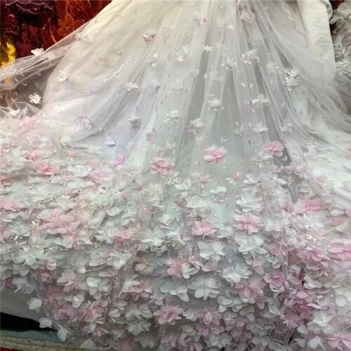 New Style French Net Lace Fabric 3D Flower African Tulle Lace Fabric High Quality Nigerian Lace Fabrics For Dress ZLN154