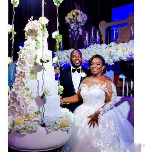 African Ball Gown Wedding Dresses Plus Size Long Sleeve 2021 vestido de novia Black Girls Women Sheer Bridal Gowns Custom Made