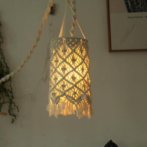 Handmade Woven Lamp Shade Boho Hanging Pendant Light Cover Tassel Bohemian Lampshade Decoration For Home Living Room Dorm